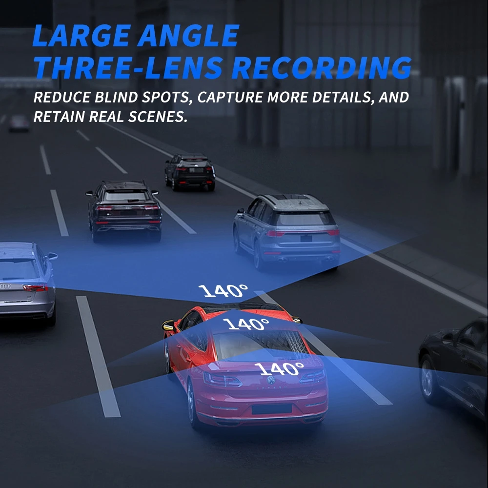 TiESFONG A99-D 4K/2K Front Dash Cam for Car DVR 3CH 2K+2*1080P 360 Camera Night Vision Auto Video Recorder 256Gmax
