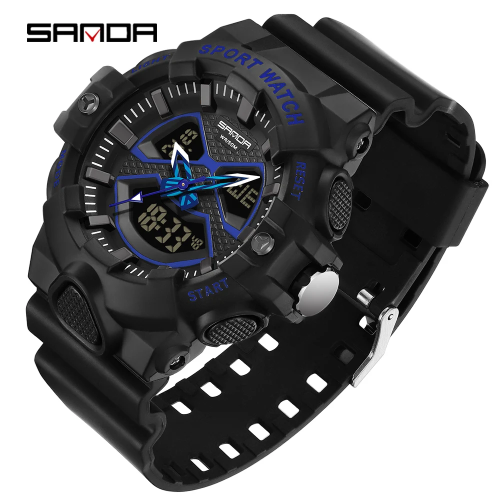 SANDA 2023 Sport Military Men's Watches 50M Waterproof LED Digital Wristwatch for Male Clock Stopwatch Relogio Masculino 3150