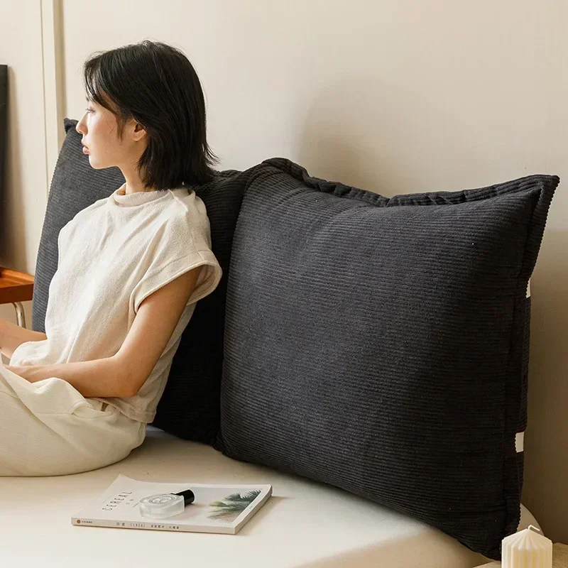 New retro corduroy removable and washable bedside soft bag cushion tatami large backrest solid color long pillow can be bundled