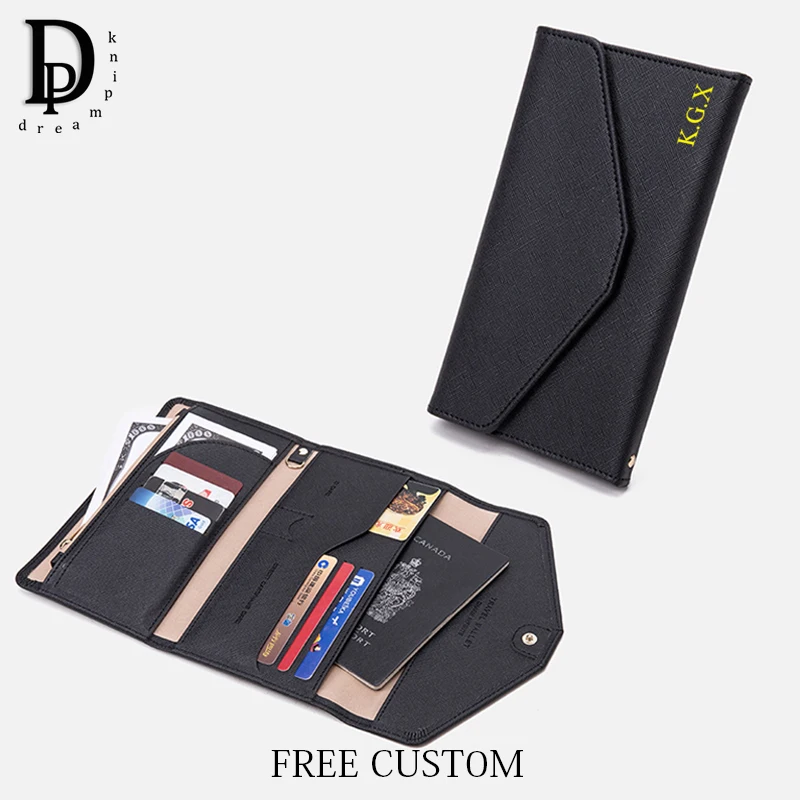 

PU Leather Travel Passport Wallet Custom Initials Large Capacity Fashion Woman Man Card Holder Trip Luxury Business Long Wallet