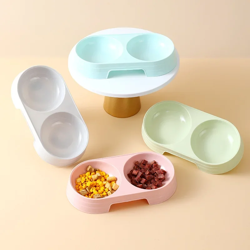 

Pet Double Bowl Plastic Kitten Dog Food Drinking Tray Feeder Cat Feeding Pet Supplies Accessories Dog Accessories Pet Bowl