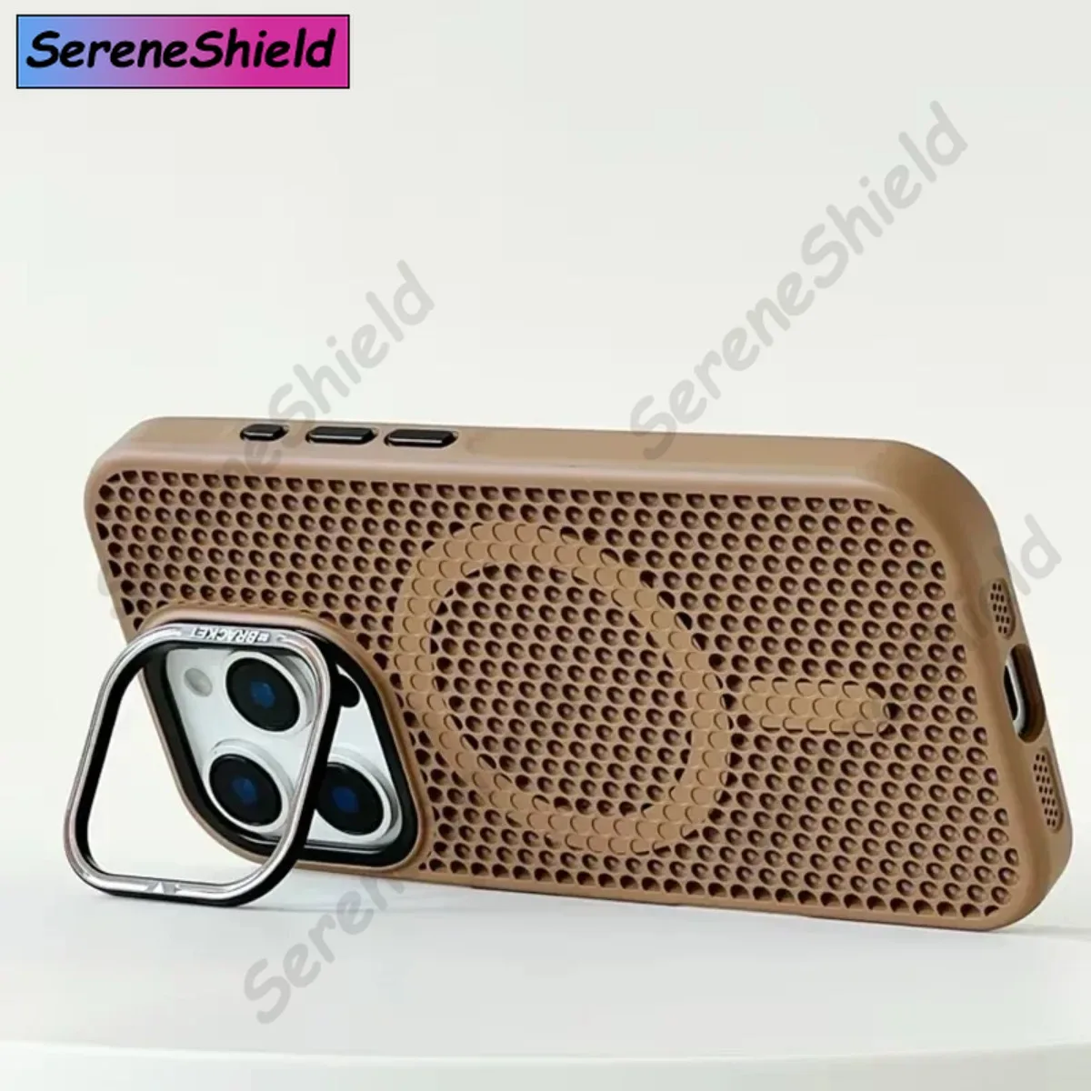 Honeycomb Grid Mesh Cooling Phone Case with Alloy Lens Bracket and Wireless Charging Capability
