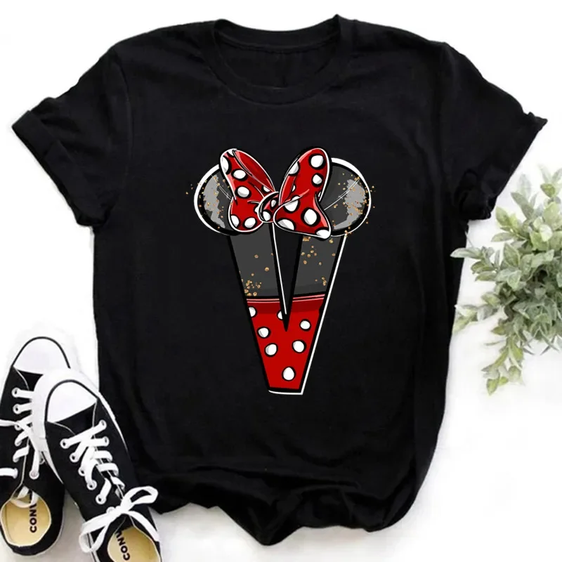 thumbnail image 1 of Ropa de verano de manga corta de Disney para niños, camisetas de algodón con estampado de letras de Minnie Mouse, camisetas de la AZ para niños, camisetas Y2k para niños y niñas, 1 of 5