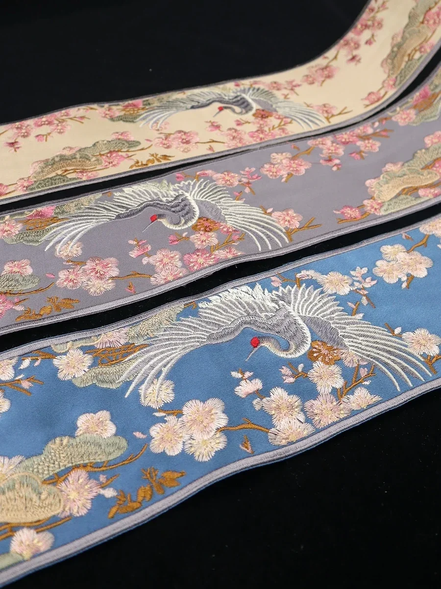 Chinese crane embroidery lace accessories DIY Hanfu curtain sofa flag webbing 1 meter long and 0.1 meters wide