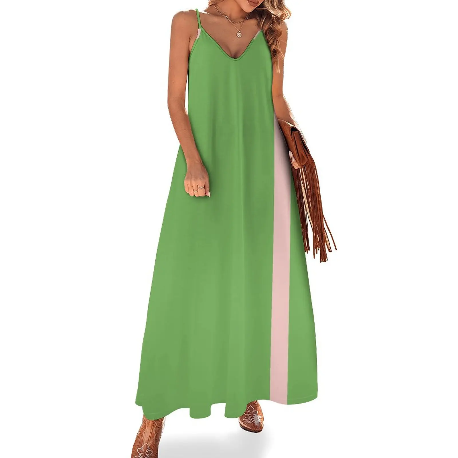 

Double Stripe Minimal Preppy Lime Green and Pink Sleeveless Dress summer clothes summer dress daily