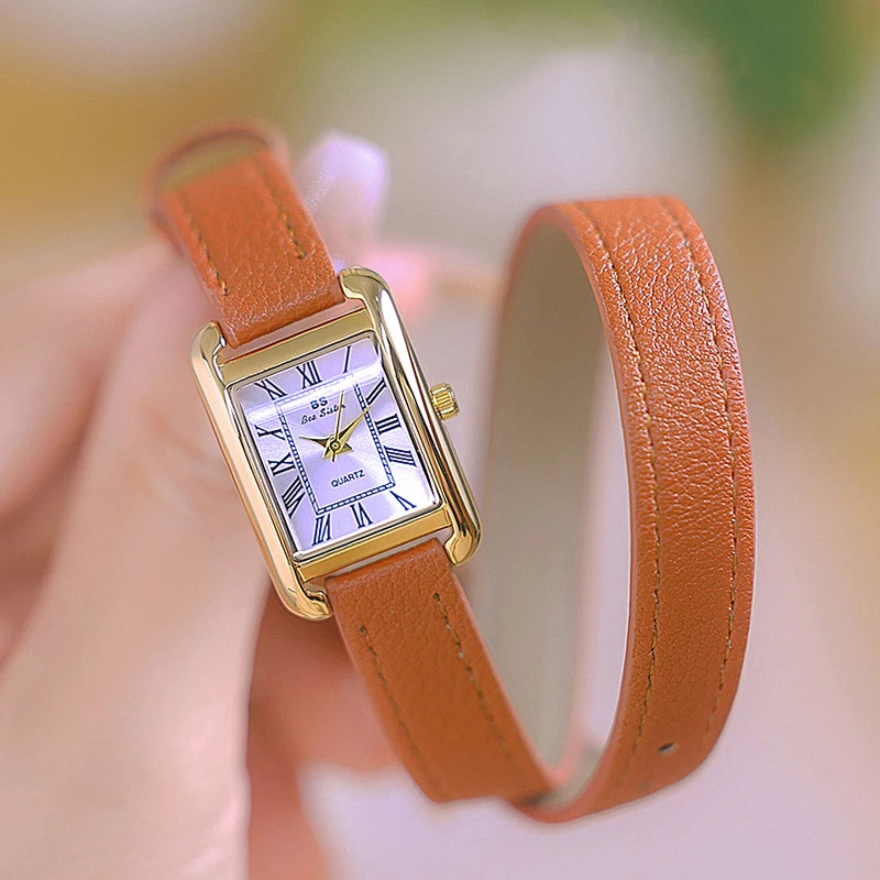 Women Watches 2023 Casual Vintage Leather Watch For Women Fashion Quartz Wristwatches Rose Gold Square Clock Gift For Girlfriend