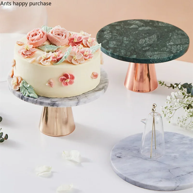 Metal Tall Feet Marble Cake Pan Bread Dessert Plate Refreshment Tray Cake Stand Decorative Plate Display Stand Snack Tray Dishes