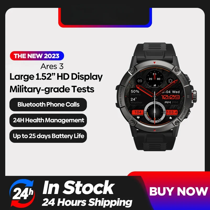 

[The New 2023]Ares 3 Smart fashion Watch Large 1.52'' IPS Display Voice Calling 100+ Sport Modes 24H Health Monitor Smartwatch