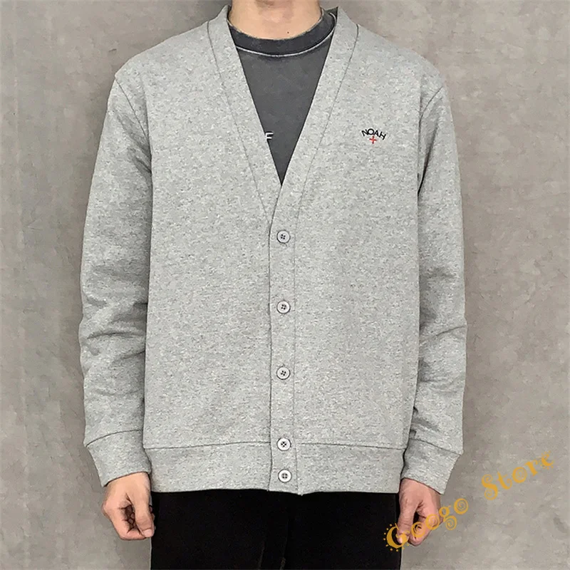 

Oversize Cotton Embroidery Logo NOAH Long Sleeve Men Women High Quality V-Neck Button Black Gray Noah Sweater Cardigan