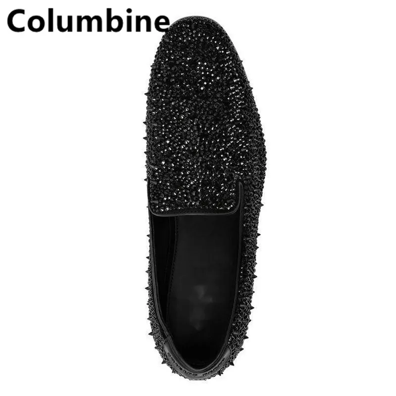 Black Rhinestone Studs Spike Shoes Men Original Black Glitter Diamond  Loafers Shoes Runway Shining Rivets Party Wedding Shoes - AliExpress