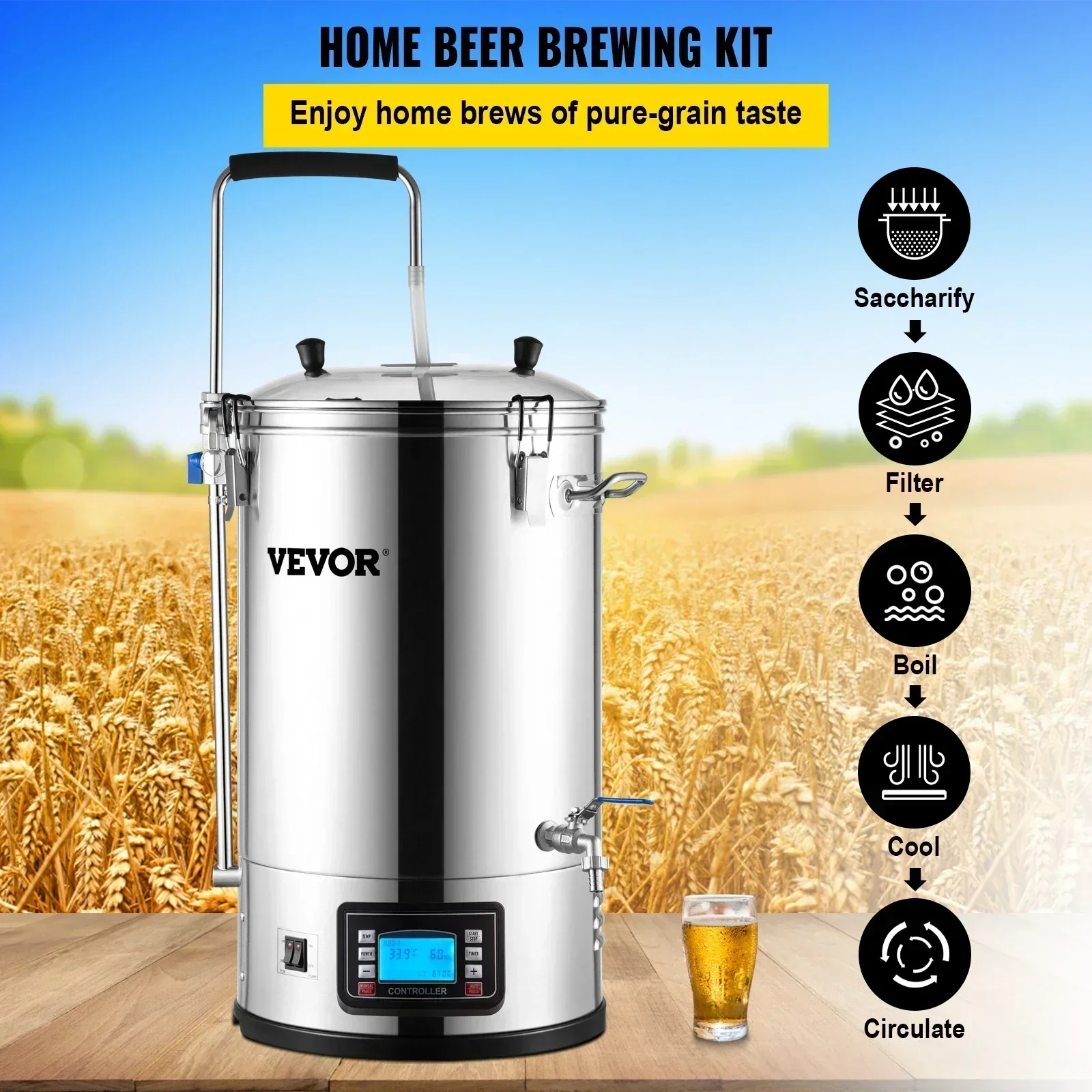 VEVOR 35L  304 Stainless Steel All-in-One Home Beer Brewer Electric Brewing System with Pump Brewing Beer Equipment Kit 2