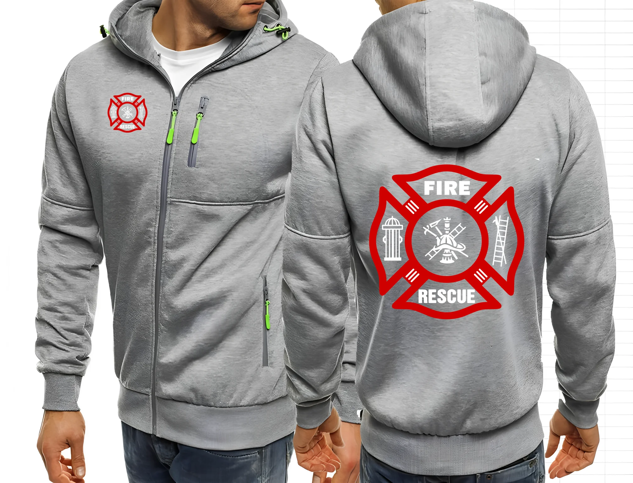 Firefighter Rescue Team Man Hiphop Hoodie Casual Hoodies Pullovers Sweatshirts Men's Jacket Zipper Hoodies Sweatshirt Male Hoode