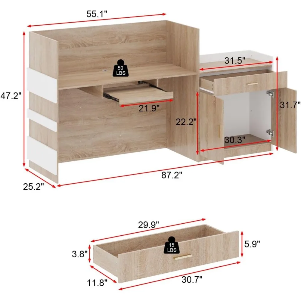 FAMAPY Reception Desk with Drawer & Cabinet, Counter with Keyboard Tray, Reception Desks 2