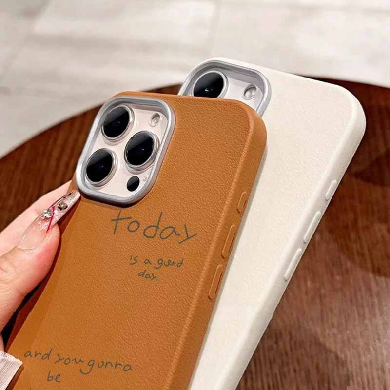 Lichee Pattern Leather Phone Case with Happy Smiling Face Design