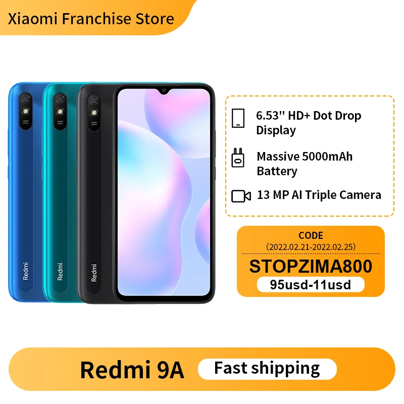 【PODARI500（5 500 ₽-500 ₽）】Смартфон Xiaomi Redmi 9A 6 53 дюйма 2 + 32 ГБ 13 МП Android 10 5000 мА ч |