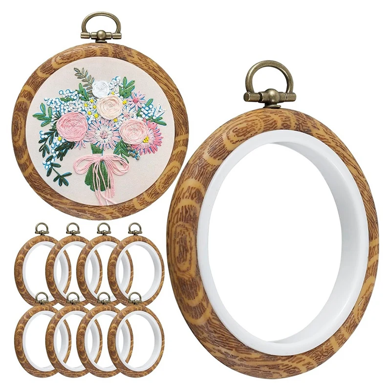 10Pcs Round Embroidery Hoops Set 3 Inch Imitated Wood Embroidery Display Frame Kit For DIY Art Craft Sewing And Hanging