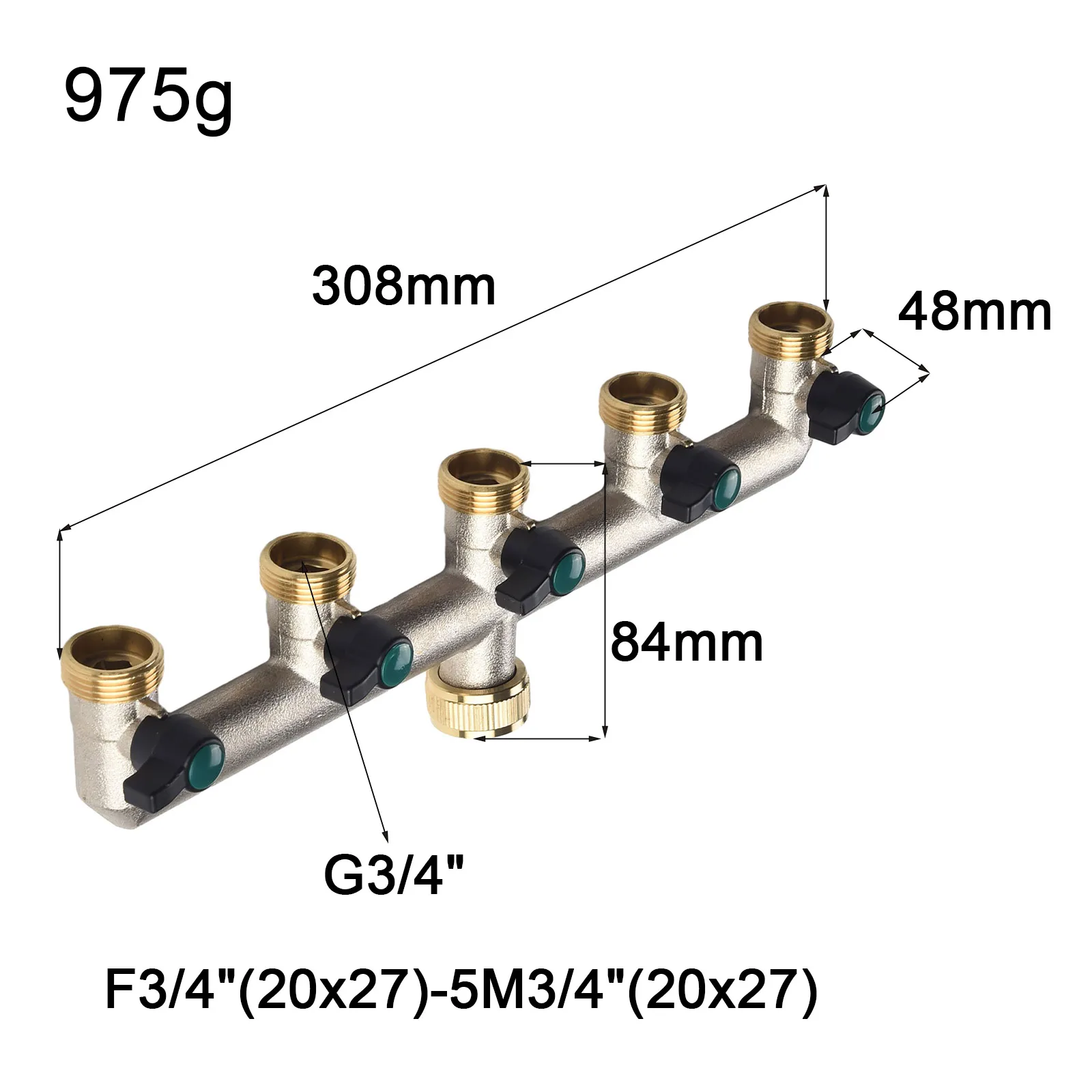 

Water Distributor 5-way Distributor None 0 - 10 Bar 0 - 90°C 1pcs 3/4 Inch 308x85x50mm 5 Garden Hose 5-way Brass