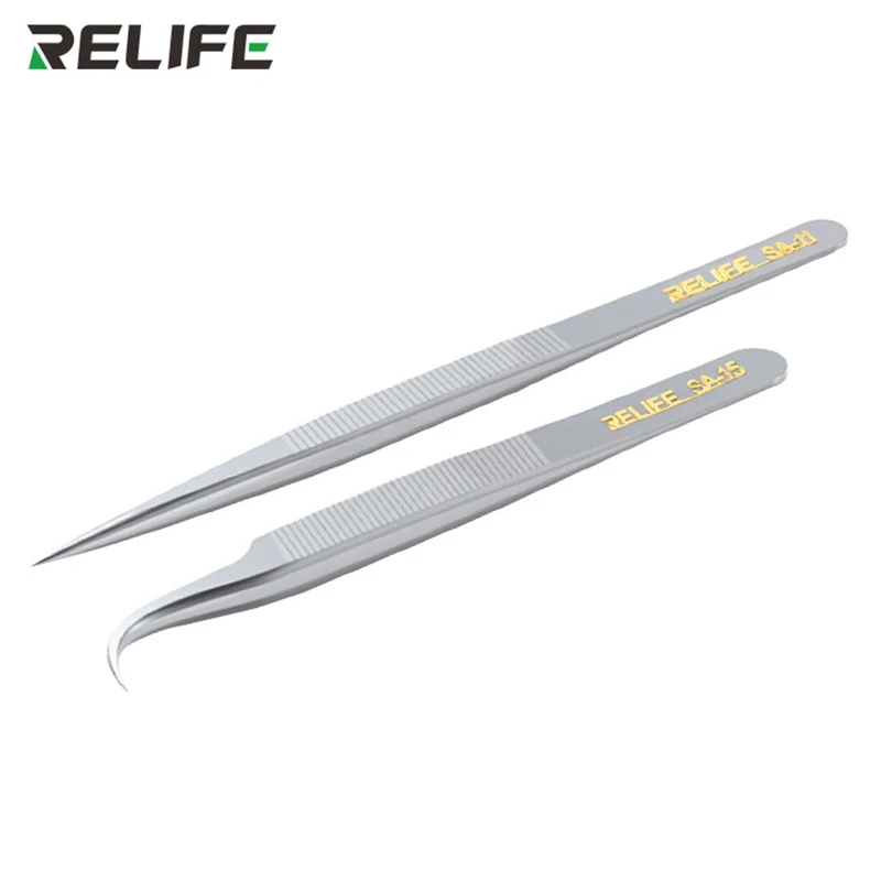 Precision Tweezers High-Hardness Stainless Steel Anti-slip Design Tight Clamping RELIFE SA-11/SA-15 For Electronic Maintenance