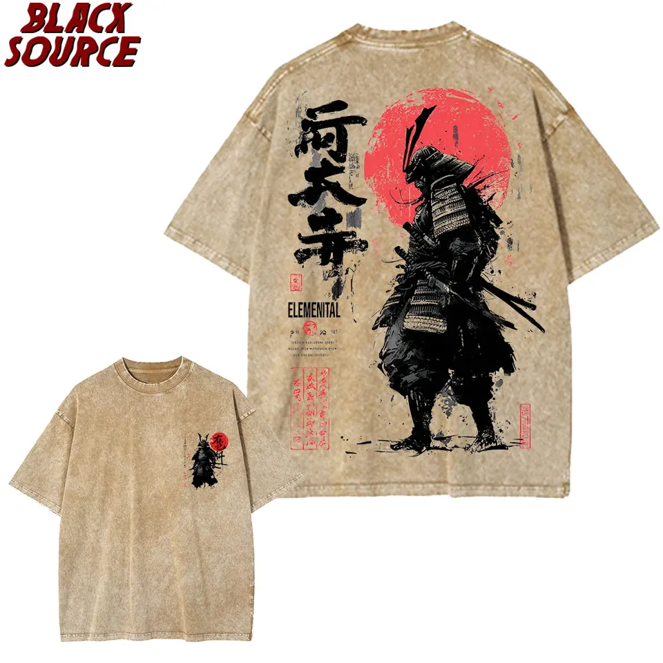 Spirit TamerDETOX JAPAN Tシャツ H Sサイズ T173 Men's Japanese Samurai Spirit T-Shirts, Large Size Loose T