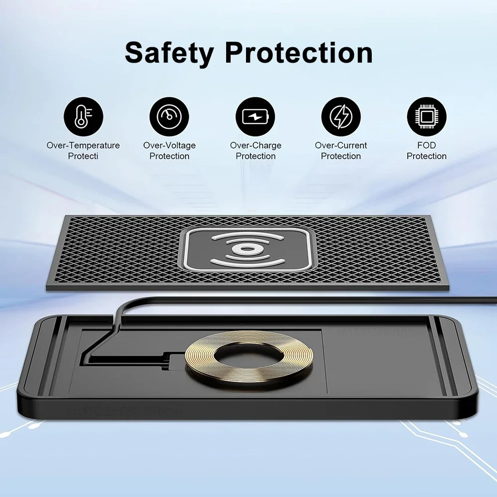Fast Wireless Car Charger Pad with Anti-Slip Mat - Universal Case-Friendly Design