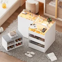 Armoire Bedroom Island, Wardrobe Closet Island Dresser with Glass Showcase, Charging & 3 Color LED Light, Island Dresser 2
