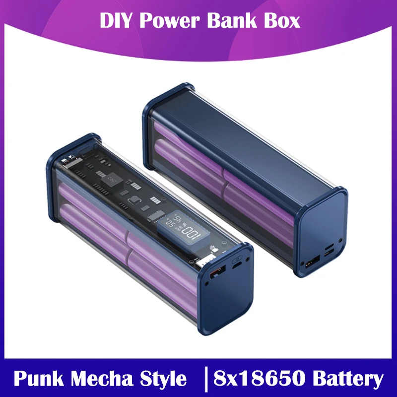 Battery Charger Professional PD22.5W DIY Fast Charging Case for 8PCS 18650 Polymer 20000mA Battery Power Bank Box