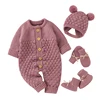 Baby Rompers Clothes Autumn Winter Knitted Newborn Boys Girls Solid Plain Jumpsuits Fashion Solid Plain Toddler Kids Unisex Wear 2