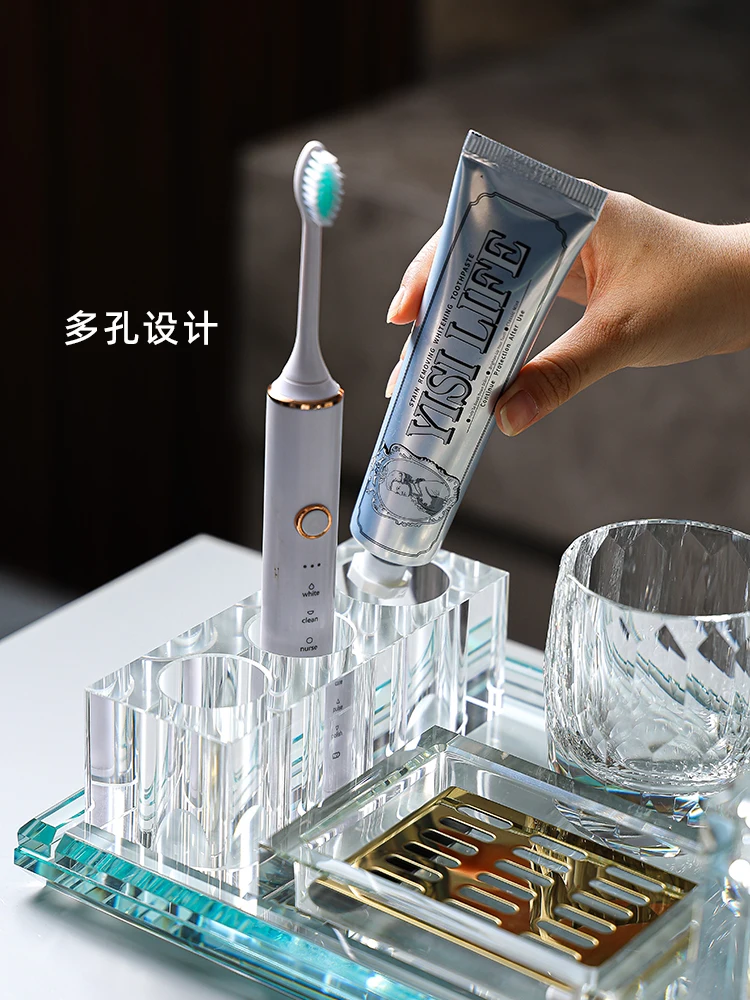 High-end crystal toothbrush rack toilet hotel tray dental set bathroom desktop storage light luxury wash set