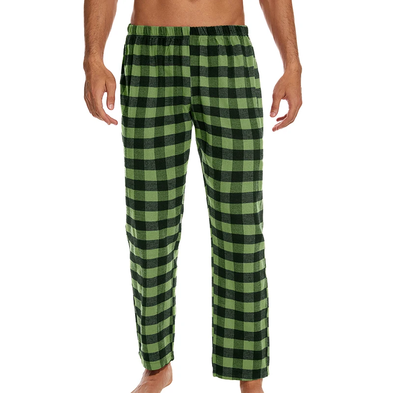 Men's fashion casual pajama trousers soft and comfortable loose elastic waistband plaid comfortable straight home leisure trouse pajama pants