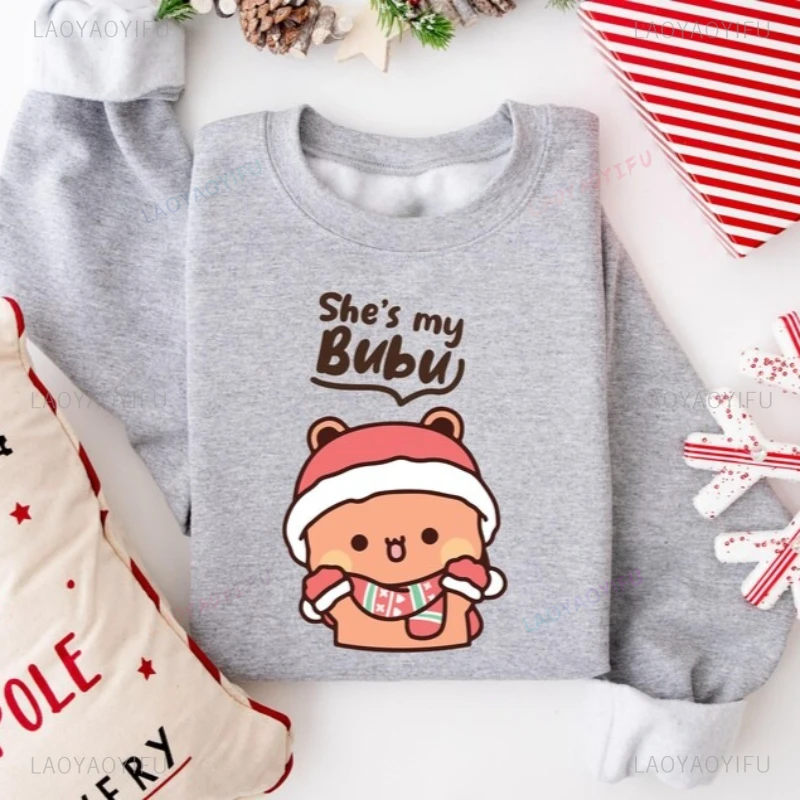 Bubu Dudu Christmas Couple Sweatshirt | Matching Holiday Sweater Gift Crew Neck Long Sleeve Fashion Comfortable Thermal Hoodie