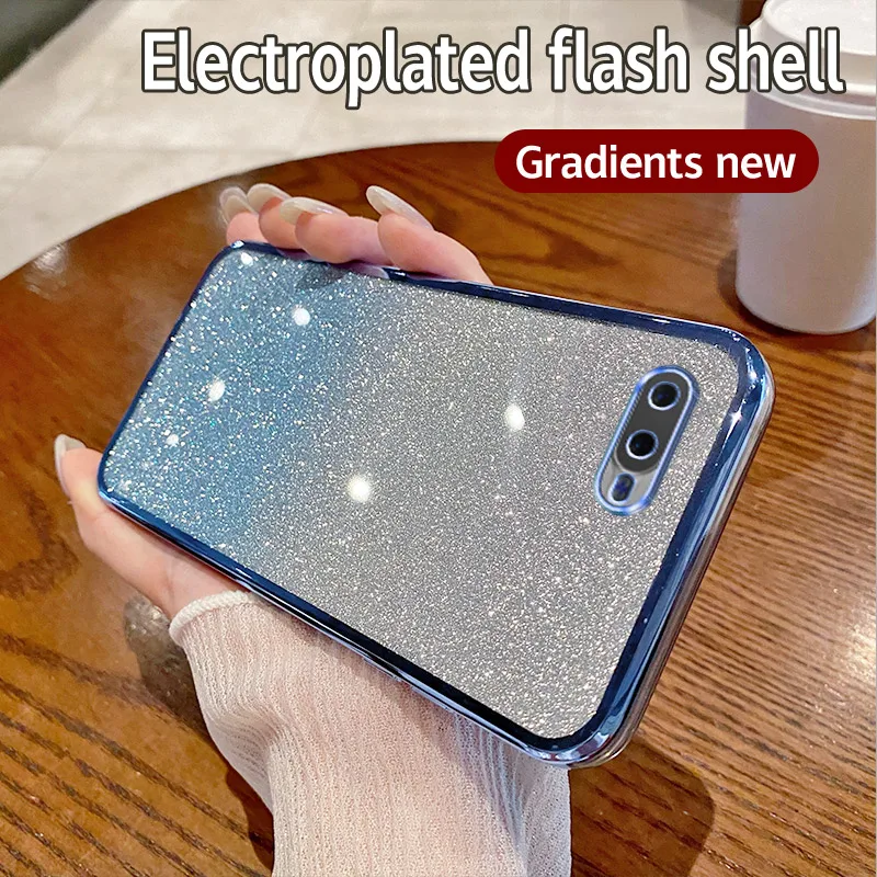 Shiny Glitter Plating Silicone Soft Back Cover with Camera Lens Protection