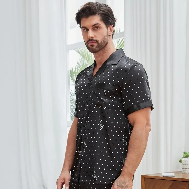 European Size Men's Large Size Loose Loungewear Summer Men's Breathable Thin Short-sleeved Shorts Ice Silk Pajamas Set