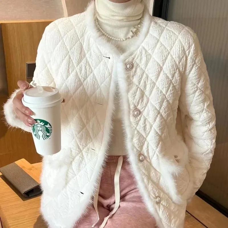 Net Red Small Fragrant Wind Cotton-Padded Clothes Women 2023 Winter New Light Luxury Diamond Grid Cotton Thick Explosive Coat