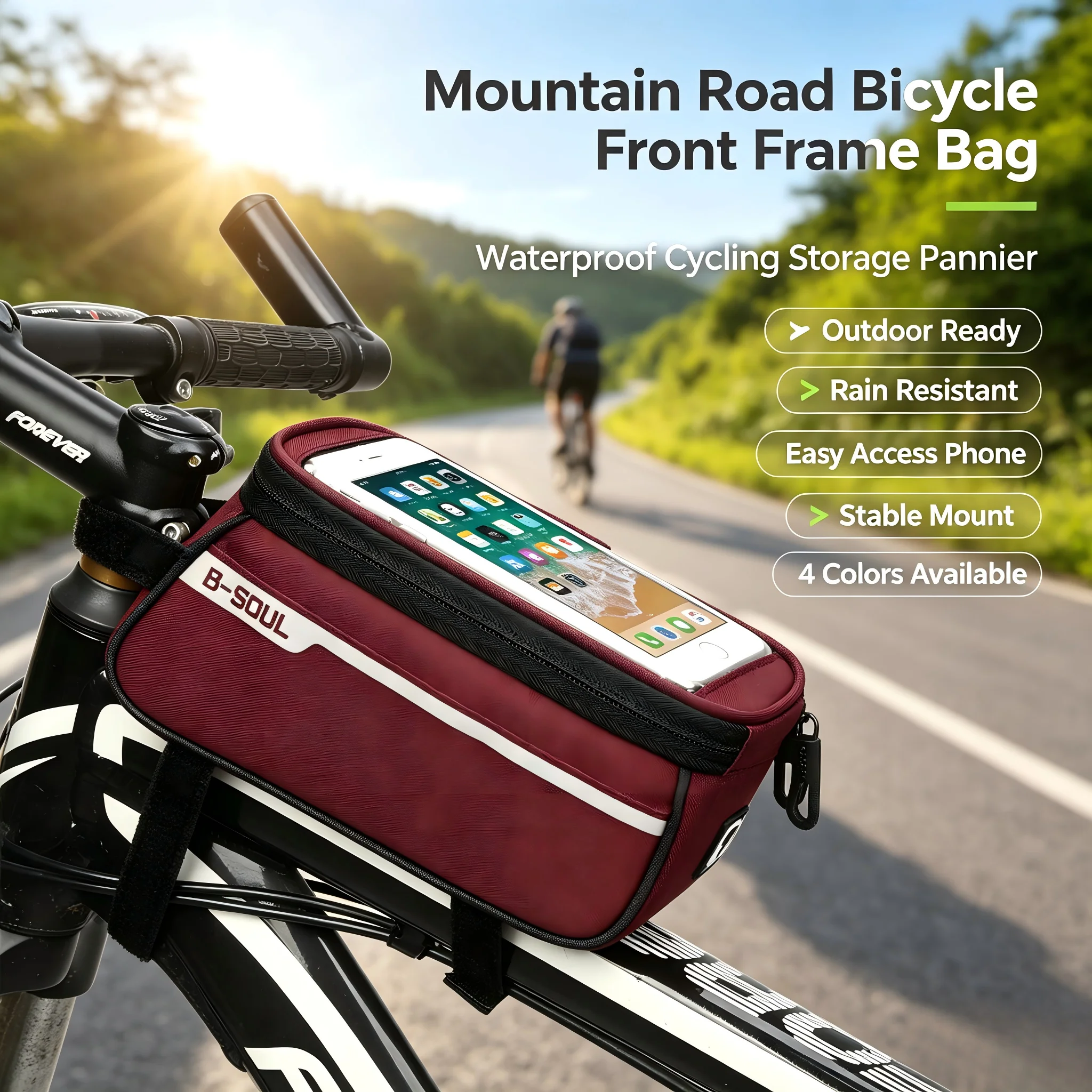 Borsa Impermeabile per Manubrio Bici, Borsa da Telaio Anteriore per Bicicletta da Montagna e Strada, Borsa da Sella, Attrezzatura per Ciclismo in 4 Colori