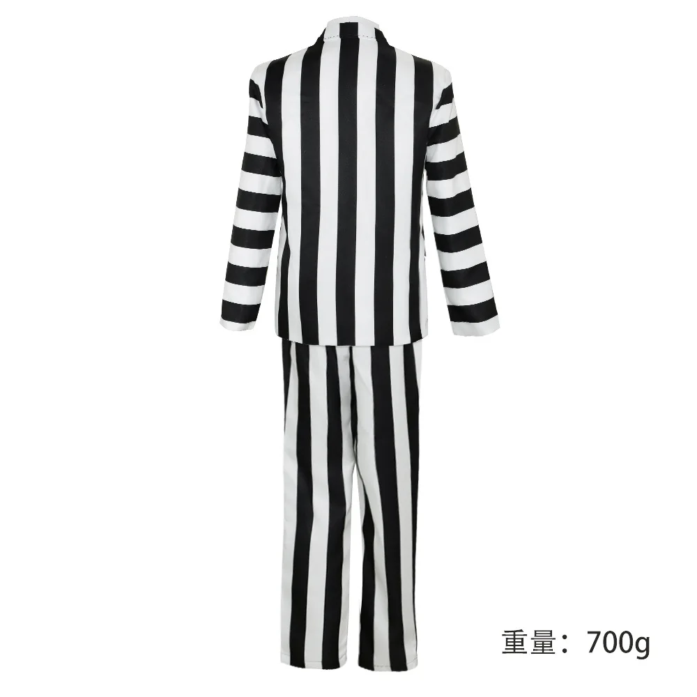 Beetle Cos Juice Adam Cosplay Fantasia Costume Adult Men Black and White Striped Suit Jacket Shirt Pants Halloween Carnival Suit