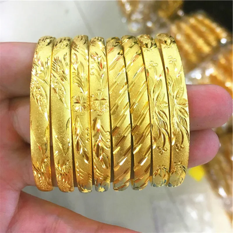 

Plated 100% 24k real gold 18K bracelet 3D hard pure gold plated K gold ornament women's fight bracelet push-pull wedding jewelry