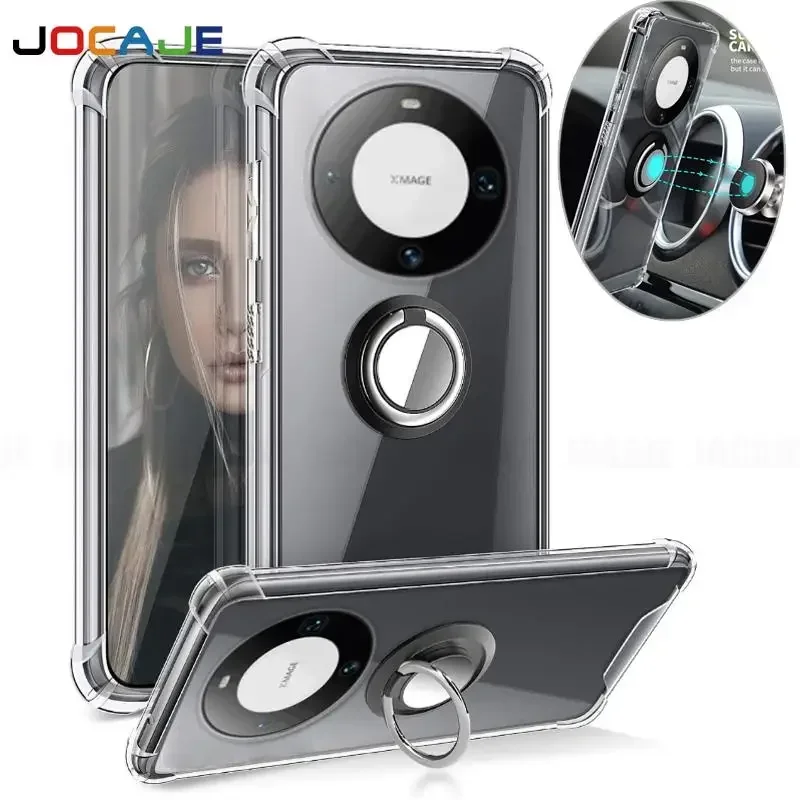 Transparent Ring Stand Shockproof Soft TPU Phone Case with Holder Bracket
