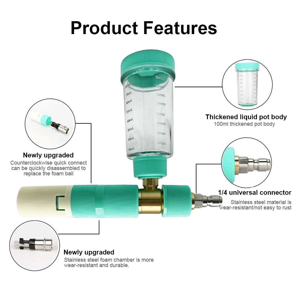 100ml Water Foam Pot with 1/4 Inch Quick Connector Pressure Washer Gun High Pressure Snow Foam Lance for Cleaning Cars SUVs