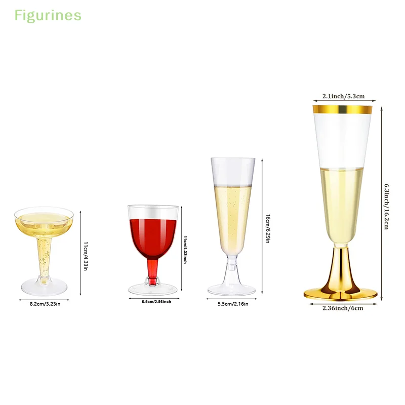 10Pcs New Plastic Champagne Flutes Disposable Clear Plastic Champagne Glasses for Parties Glitter Clear Cup