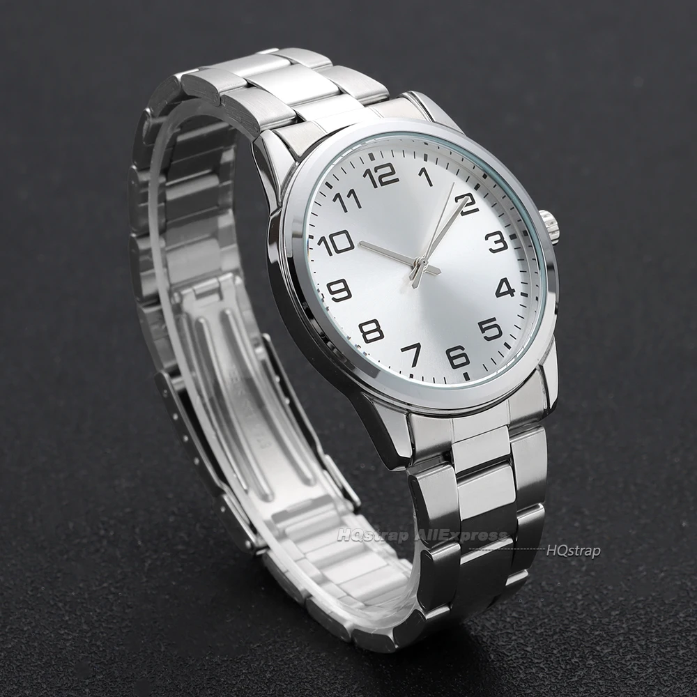 Elegant Curved End Stainless Steel Watch Strap with Folding Buckle