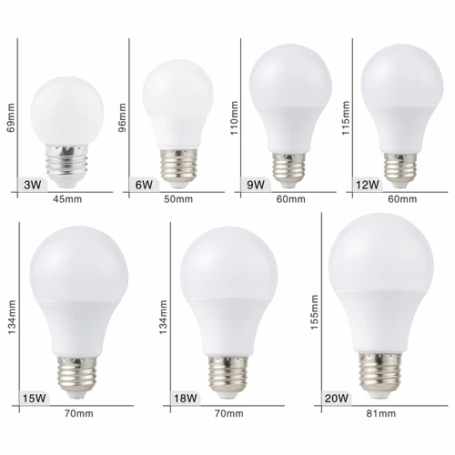 LED E27 E14 전구 조명 3W 6W 9W 12W 15W 18W 20W 실제 전력 전구, AC 220V-240V 스포트라이트 램프, 2 개 3