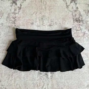 Y2K Mini Skirt Ladies low waist layered pleated black sexy retro A-line pleated skirt casual short summer skirt emo 1