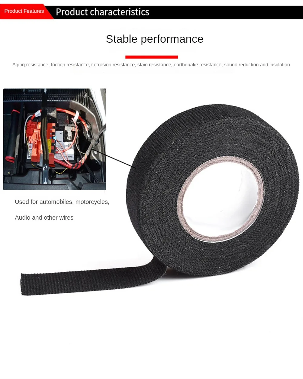 Description Picture 6 of itemElectrical Tape Heat Resistant Harness Tape Insulation Automotive Fabric Cloth Tape Waterproof Noise Resistance Adhesives Tape