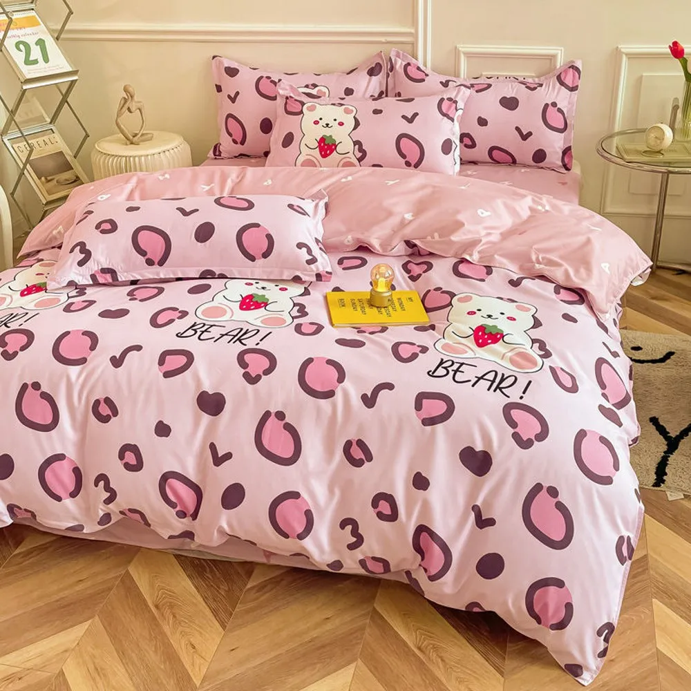 Cute Rubbit Bedding Sets Kawaii Girls Boys Polyester Bed Linen Duvet