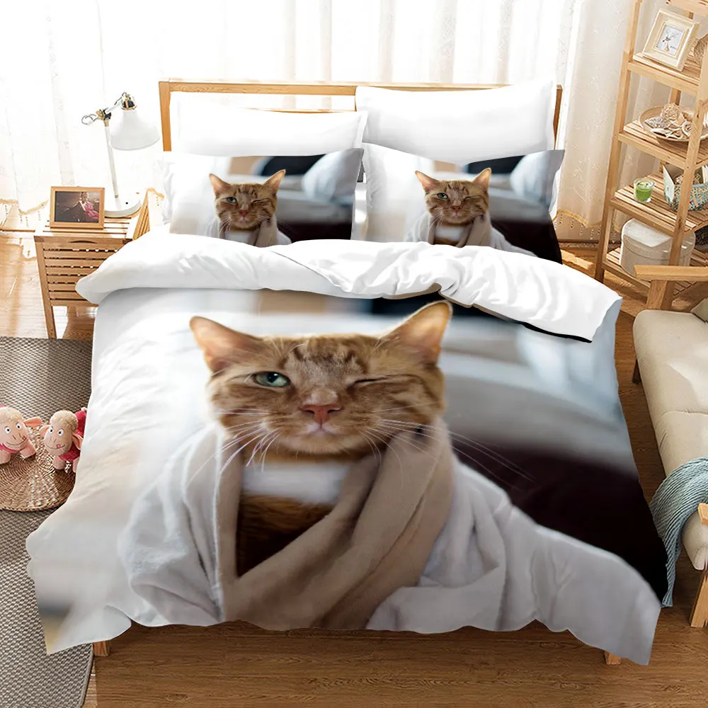 Funny Cat Bedding Set Kids Adult Duvet Cover Animal Home Textiles Bedclothes 2/3Pcs 200x200cm Bedclothes Cats Beddings