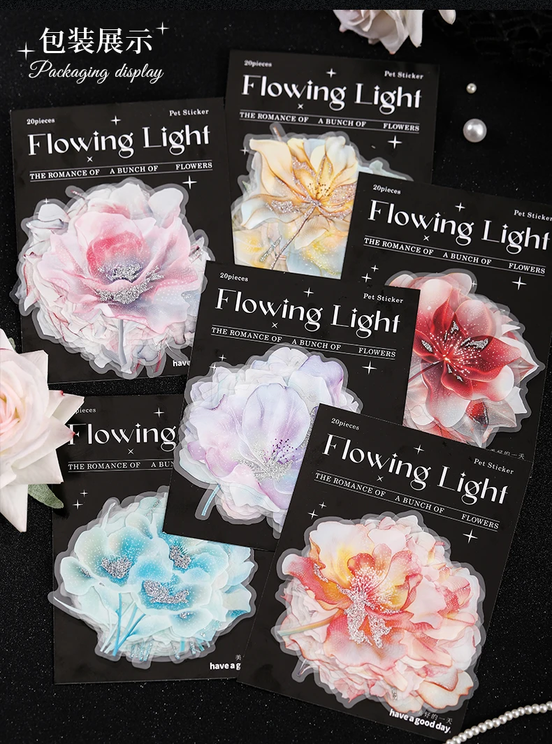 JIANQI 20 Stück 3D-Hot-Stamping-Blumen-Aufkleber-Set, dekoratives Scrapbooking-Tagebuch, Album, handgefertigtes Junk-Tagebuch-Zubehör – Detail 3