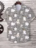 Hawaii Men's Shirt Cute Cartoon Cat 3D Printed Tops Casual Women Short Sleeves Shirts Button Lapel Oversized Unisex Clothing 2