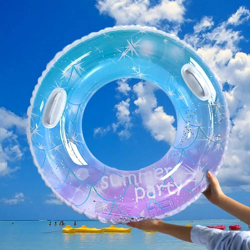 Interesting Inflatable Pool Tube  Letter Printing with Handle Swimming Float  Strong Buoyancy Inflatable Pool Tube Swimming Toy