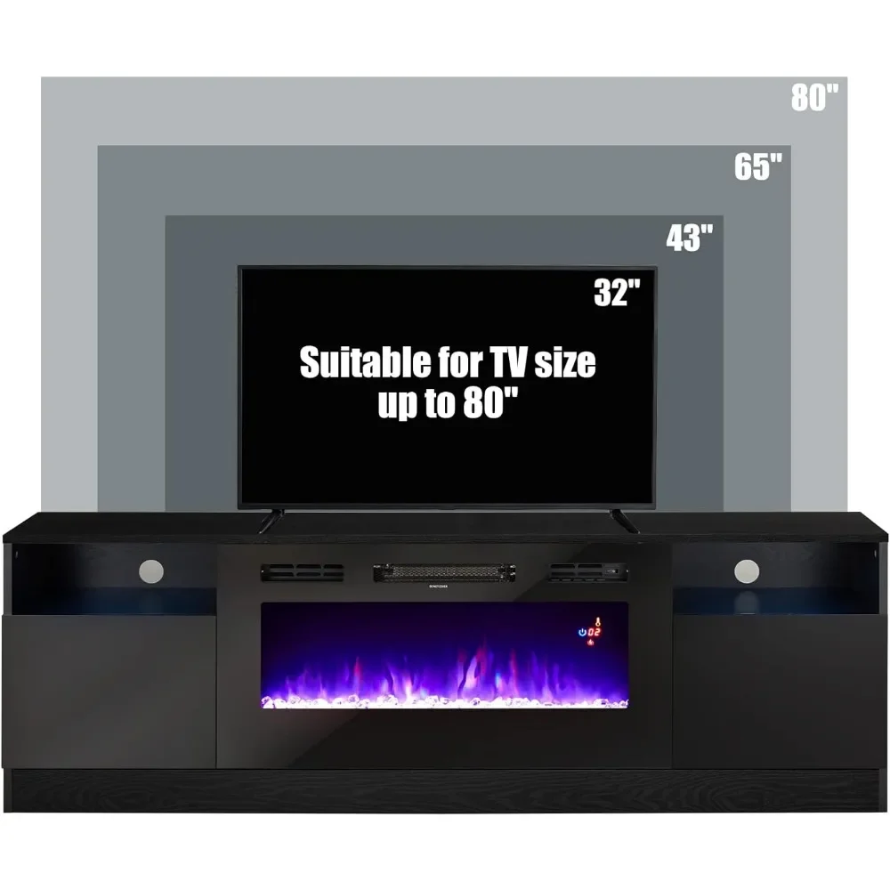 Media tv console table fireplace tv stand TV Stand with 36" Electric Fireplace, LED Light Entertainment Center, Entertainment Stand with Storage cabinet for TVs Up to 80"