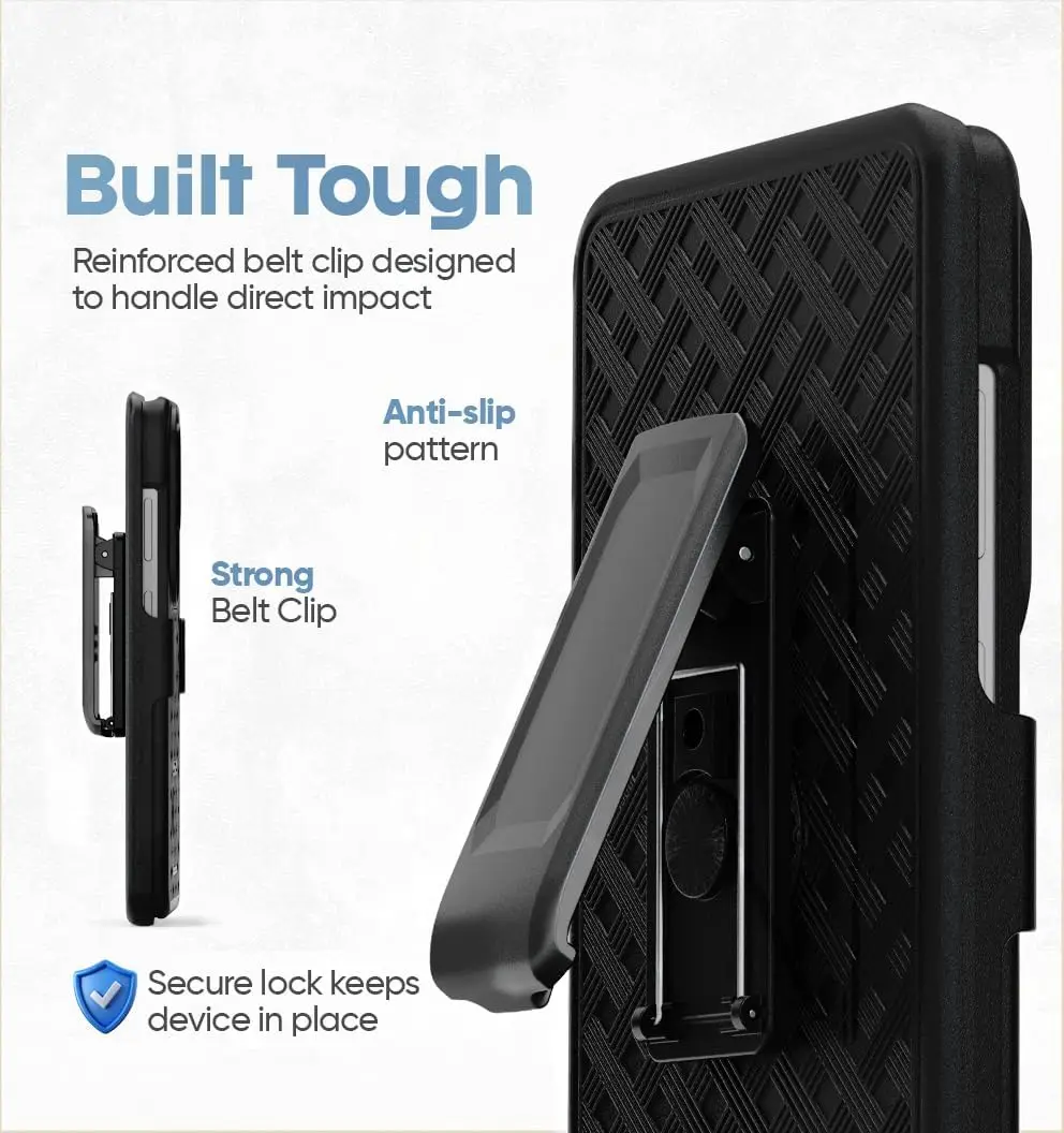 Rugged Shockproof Armor Belt Clip Holster with Stand and Swivel, Dual Layer Protection Case